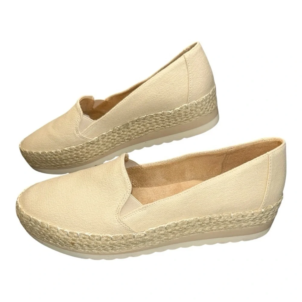 Dr. Scholl's Discovery Women's Espadrille Slip-Ons Cream Wedge Cotton Shoes